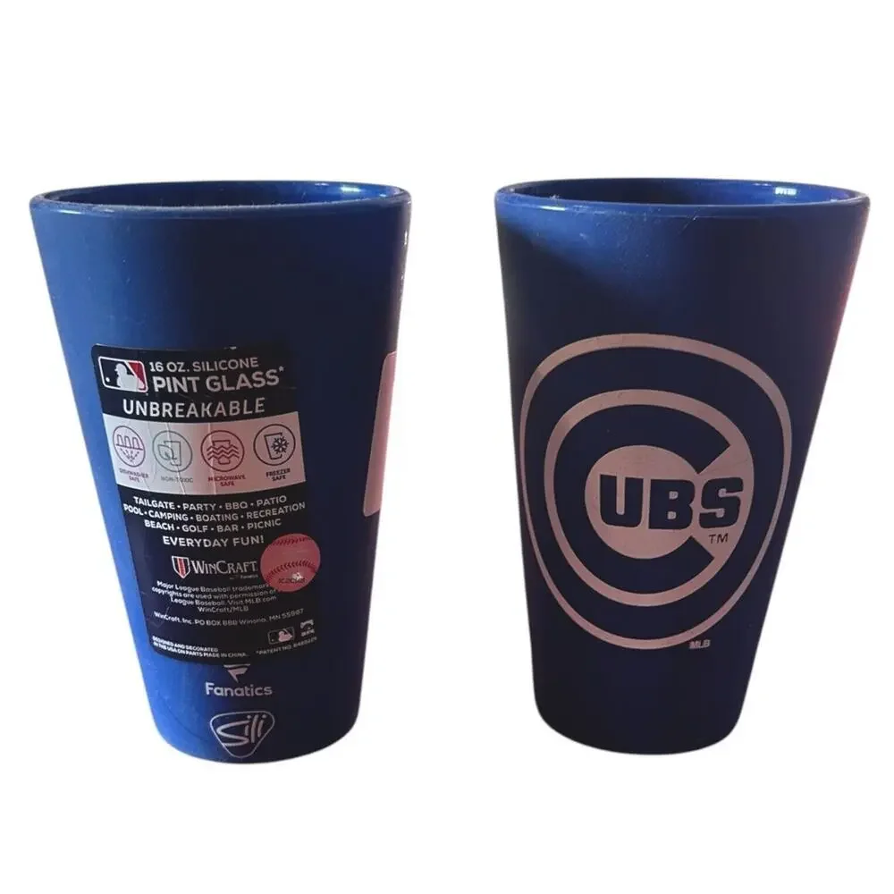CHICAGO CUBS BLUE And White 16 OZ SILICONE PINT GLASS NEW WINCRAFT 2 Glasses